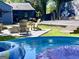 Backyard with swimming pool, fire pit, and lounge chairs create a relaxing outdoor oasis at 727 Channing Dr, Atlanta, GA 30318