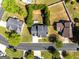 An aerial view of the home shows the well manicured lawn, driveway and surrounding homes in the community at 2554 Willenhall Way, Lithonia, GA 30058