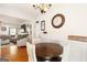 Dining room with hardwood floors, wooden table with chairs, and chandelier at 155 Lawrence Dr, Villa Rica, GA 30180