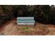 View of gray barn with turquoise roof surrounded by mature trees on property at 5300 Salem Rd, Covington, GA 30016