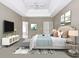 This primary bedroom boasts a tray ceiling, soft, neutral walls, and a comforting rug under the bed at 1619 Cascade Overlook, Peachtree City, GA 30269