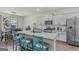 Modern kitchen with stainless steel appliances, granite countertops, and a breakfast bar with teal stools at 1597 Culpepper Ln, Mcdonough, GA 30253