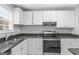 Modern kitchen with stainless steel appliances, dark countertops, and ample cabinet space at 111 Hamilton Rd, Peachtree City, GA 30269