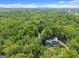 Panoramic aerial perspective with beautiful luxury home nestled in lush greenery; skyline visible in the distance at 3985 Randall Mill Nw Rd, Atlanta, GA 30327