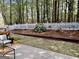 Beautifully landscaped backyard with white picket fence and mature trees providing ample privacy at 403 Rock Creek Dr, Peachtree City, GA 30269