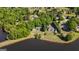 Panoramic aerial view of homes nestled among trees and landscaping by the waterfront, offering serene living at 423 Bear Creek Trl, Hampton, GA 30228
