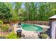 Backyard pool featuring patio with furniture, lush greenery, and privacy fencing, perfect for relaxation at 122 Ardenlee Dr, Peachtree City, GA 30269