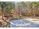 Basketball court next to tree line featuring a basketball hoop, set against the backdrop of a wooded area at 671 Ellison Rd, Tyrone, GA 30290