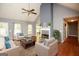 Inviting living room with hardwood floors, fireplace, and neutral furniture arrangement at 1252 Heritage Dr, Villa Rica, GA 30180