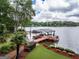 Private boat dock with covered boat slip with lush landscaping and water views at 270 Polk Rd, Covington, GA 30014