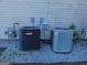 View of two outdoor AC Units with gravel ground cover and vinyl siding at 7541 Coddington Ct, Riverdale, GA 30274