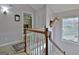 Upstairs hallway with carpet, window and view of the bedrooms at 26 Cobblestone Crk, Peachtree City, GA 30269