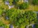 An aerial view of a neighborhood featuring mature trees, green lawns, and a backyard pool at 362 Highway 113, Temple, GA 30179