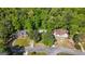 Aerial view of the properties, lush green trees and neighborhood layout from above at 2402 Creekside Trce, Jonesboro, GA 30236