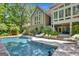 Back of house with a beautiful pool and patio, perfect for outdoor entertaining at 608 Wingspread, Peachtree City, GA 30269
