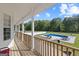 Scenic view from a covered deck overlooking a pool and private backyard, perfect for outdoor living and relaxation at 125 Anna Dr, Covington, GA 30014