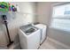 Efficient laundry room equipped with modern washer and dryer, along with shelving for storage and organization at 15 Dayton Way, Sharpsburg, GA 30277