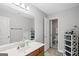 Bright bathroom with a large mirror, single vanity, and open doorway to the toilet area at 189 Willowleaf Way, Sharpsburg, GA 30277