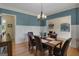 Well-lit dining area featuring hardwood floors, wainscoting, and an alcove at 189 Willowleaf Way, Sharpsburg, GA 30277