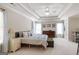 Spacious main bedroom features a tray ceiling, neutral walls, and a ceiling fan at 1212 Dayspring Trce, Lawrenceville, GA 30045