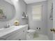 Cozy bathroom featuring modern fixtures, vanity with sink, toilet, and a decorative shelf at 100 Ashland Trl, Tyrone, GA 30290