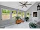 Relaxing sunroom with large windows, vaulted ceilings, and views of the backyard at 100 Ashland Trl, Tyrone, GA 30290