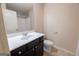 Bathroom featuring a vanity with a sink, a toilet, and a shower-tub combo at 3526 Brockenhurst Dr, Buford, GA 30519