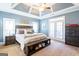 Spacious main bedroom with tray ceiling, ceiling fan, and private balcony access at 109 Lighthorse Blvd, Mcdonough, GA 30252
