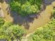 Aerial shot of a serene pond surrounded by vibrant green trees and vegetation at 2331 Hollonville Rd, Brooks, GA 30205