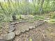 Unique backyard with stepping logs surrounded by mature trees and natural foliage, creating a tranquil outdoor space at 64 Shadow Ct, Palmetto, GA 30268