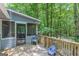 Wood deck with an outdoor seating area and a view of trees at 146 Highland Cir, Mcdonough, GA 30253