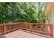 Wooden deck overlooking a peaceful backyard with mature trees and landscaping at 462 Chase Marion Way, Mcdonough, GA 30253