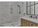 Elegant bathroom with a glass-enclosed shower and marble floors at 105 Suffolk Pl, Fayetteville, GA 30215