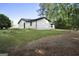 The backyard features a small fire pit, scattered trees, and lush grass at 389 Rosser Rd, Mcdonough, GA 30252