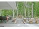 Covered patio with backyard views, featuring a greenhouse and garden at 135 Adams Park Dr, Fayetteville, GA 30214
