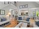 Bright living room featuring hardwood floors, neutral decor, and an open view to the kitchen and dining area at 110 Cadmium Ct, Peachtree City, GA 30269