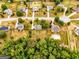 Aerial shot of neighborhood homes with yards, some featuring swimming pools at 220 Calli Ct, Mcdonough, GA 30252