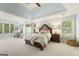 Spacious main bedroom featuring a tray ceiling, carpeted floor, and plenty of natural light at 891 Berryman Pl, Lawrenceville, GA 30045
