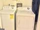 A functional laundry room featuring modern white washer and dryer appliances at 3311 Thornbridge Dr, Powder Springs, GA 30127