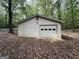 Exterior view of the detached garage with a white door at 4081 Jodeco Rd, Stockbridge, GA 30281