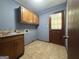 Functional laundry room with sink, cabinets, and door to the backyard at 4081 Jodeco Rd, Stockbridge, GA 30281