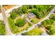 Bird's eye view of home with lush surrounding trees, a stone driveway and a glimpse of a nearby highway at 26 Cannongate Rd, Sharpsburg, GA 30277