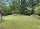 A large backyard featuring mature trees and a green lawn, offering endless opportunities for recreation and outdoor enjoyment at 110 Thompson Blvd, Stockbridge, GA 30281