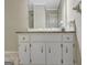 Bathroom vanity with white cabinetry, granite countertops, and a large mirror at 110 Greenridge Ct, Fayetteville, GA 30215