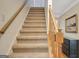 Carpeted staircase with wooden railing leading to the upper level of the home at 110 Greenridge Ct, Fayetteville, GA 30215