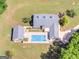 Aerial shot showcasing a home with an inviting pool, spacious yard, and detached garage at 421 Hampton Rd, Fayetteville, GA 30215
