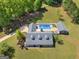 Expansive aerial view of a home with a pool and detached garage in a lush, green setting at 421 Hampton Rd, Fayetteville, GA 30215