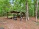 Wood outbuilding in the backyard surrounded by lush green trees at 930 Singley Dr, Locust Grove, GA 30248