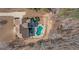 Aerial view of a home featuring a private pool, patio area, and expansive backyard at 108 Turnberry Trce, Sharpsburg, GA 30277