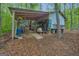 Outdoor shot of a storage shed with an open front, and items stored inside at 7616 Nicholson Rd, Cumming, GA 30028